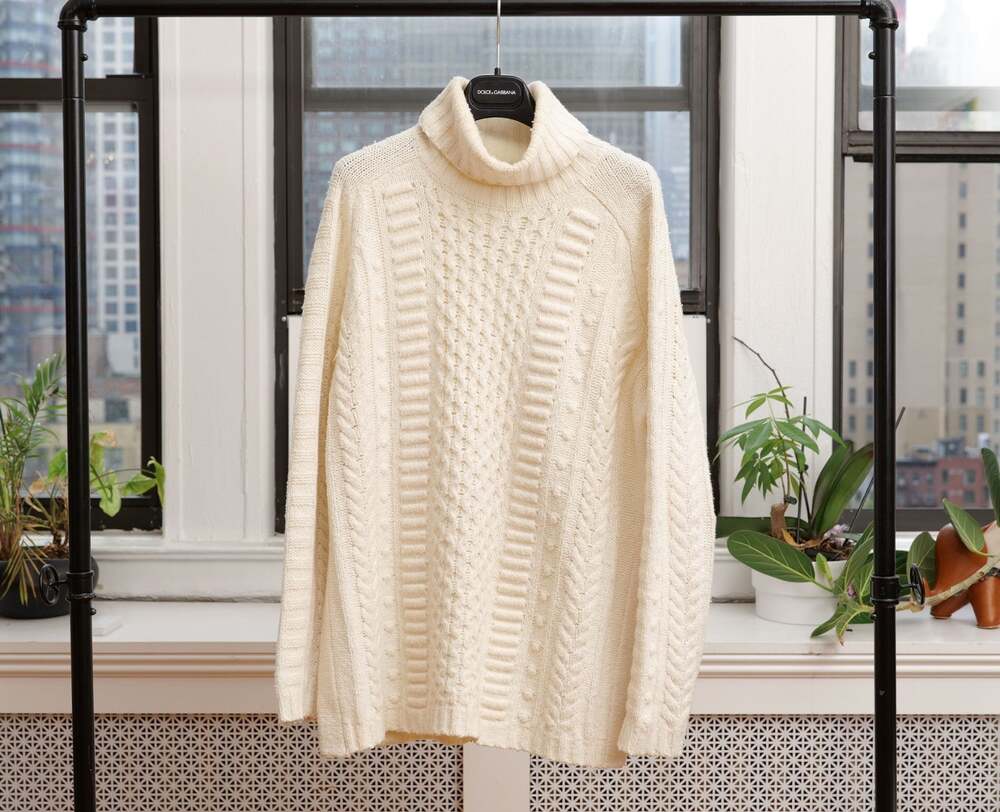 Jason Wu Ivory Wool Blend Chunky Cable Knit Turtleneck Sweater (Size S)